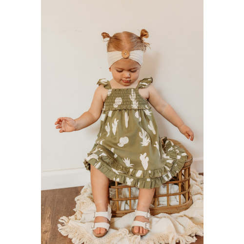 Organic Smocked Summer Dress in Sage Cactus – L'ovedbaby