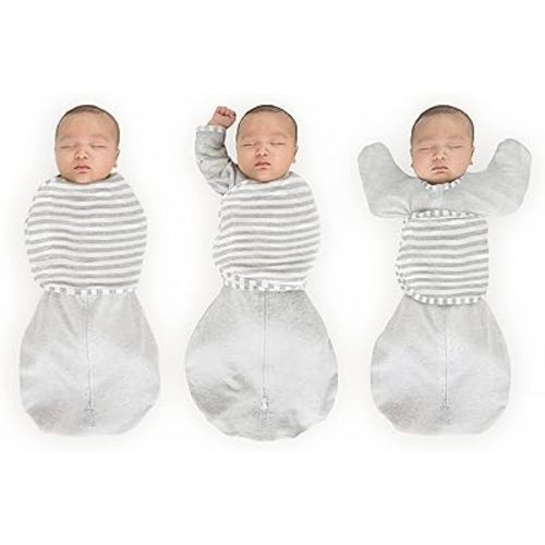 SwaddleDesigns 6-way Omni Swaddle Sack Arms Up Swaddle for Newborn, More Options to Calm Startle Reflex, Improves Sleep, Easy Transition Baby Sleep Sack, Small, 0-3 month, Heathered Stripes