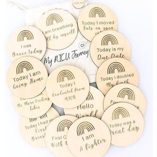 NICU Milestone Cards | Nicu Baby Essentials | NICU Baby Gifts | NICU Milestone Cards boy | Beautifully Handcrafted Natural Wood | NICU Baby Milestone Signs | Gender Neutral
