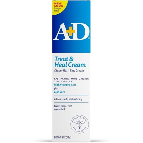 A+D Zinc Oxide Diaper Rash Treatment Cream, Dimethicone 1%, Zinc Oxide 10%, Easy Spreading Baby Rash Cream, 4 Ounce Tube (Packaging May Vary)
