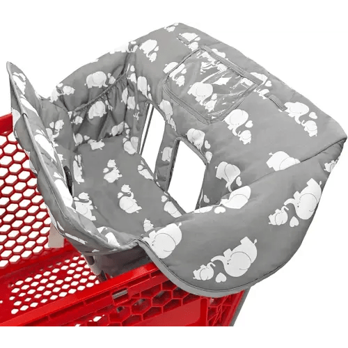 2-in-1 Shopping Cart and High Chair Cover for Baby, Padded Cover, Fold'n Roll Style, Portable with Carry Bag (Gray Elephant)