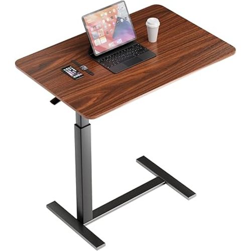 Sweetcrispy Overbed Bedside Table with Wheels, Adjustable Hospital & Home Use Bed Rolling Laptop Table, Mobile Standing Desk, Rustic Brown