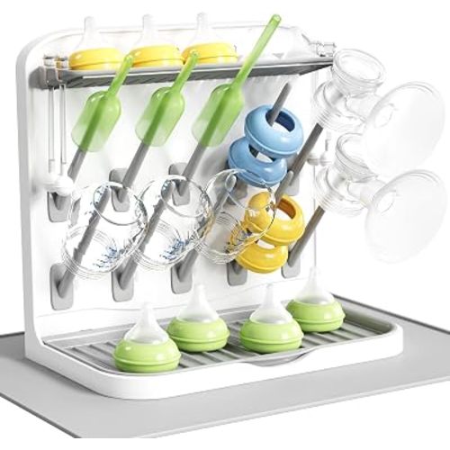 Lifewit 15-Hooks Baby Bottle Drying Rack with Drain Mat for Countertop