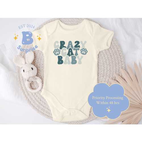 Crazy Cat Baby Onesie® | Funny Baby Bodysuit | Cute Kitten Lover Baby Outfit | Natural Color Infant Gerber Onesie®