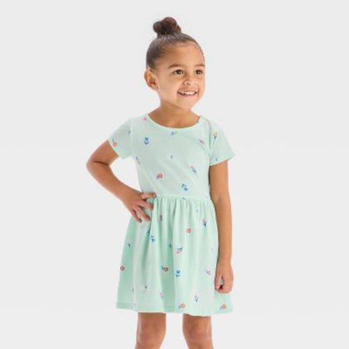 Toddler Girls' Floral Short Sleeve Dress - Cat & Jack™ Mint 12M