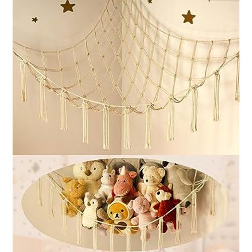 Stuffed Animal Storage Hammock or Net - Large Toy Hammock Net for Stuffed Animals Corner -Cute Hanging Stuff Animal Organizer Holder Ideas for Plush Plushie - Kids Baby Nursery Wall Bedroom Room Decor