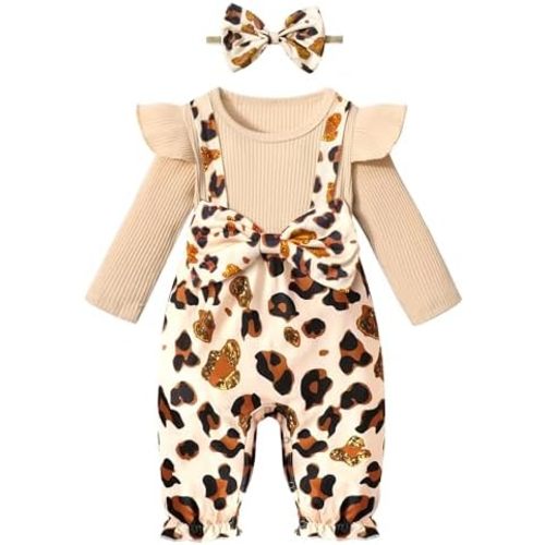 Queenstyle Newborn Baby Girl Clothes Romper Long Sleeve Ruffle Jumpsuit Cute Infant Girl Fall Winter Outfits with Headband