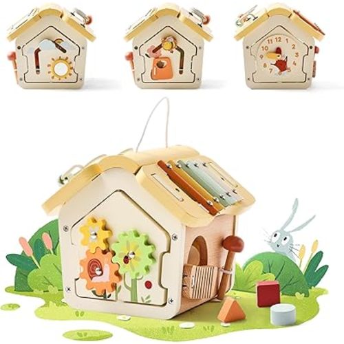 let's make Wooden Activity Cube 10-in-1 Montessori Toys Multi-Functional House Educational Toys Sensory Learning Activity Cube for Toddlers Babies 1st Birthday Gift