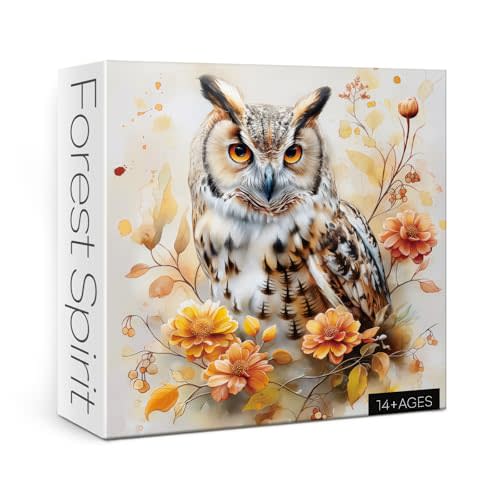 Owl Bird Puzzle for Adults 1000 Pieces, Flower Animal Jigsaw Puzzle, Autumn Floral Watercolor Painting Puzzle