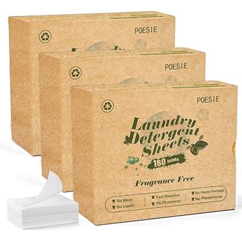 Poesie Laundry Detergent Sheets 3 Pack 480 Sheets 240 Loads Laundry Detergent for Travel Home Save Space Portable Laundry Strips Hypoallergenic Concentrated Soap Sheets Washing HE Fragrance Free