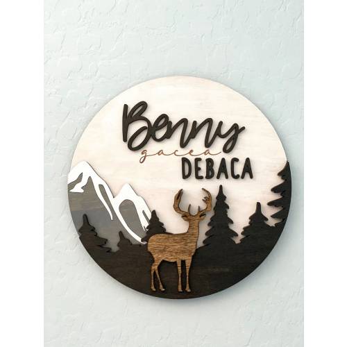 Personalized Animal Name Sign | Baby | Nursery | Baby shower | Gift | Wall Art | Playroom | Deer | Woodland | Trees | Mountains
