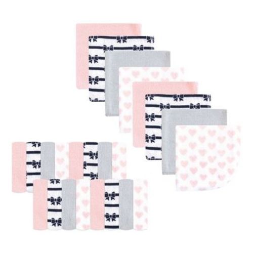 Luvable Friends Baby Girl Super Soft Bundle Washcloths, Hearts Bows, One Size