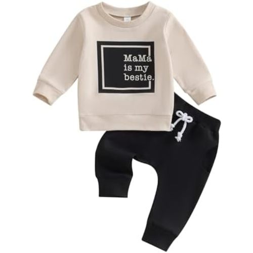 Kupretty Toddler Baby Boy Fall Winter Clothes Letter Graphic Long Sleeve Sweatshirt Pullover Tops + Joggers Pants Outfit Set
