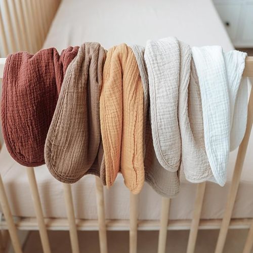 Konssy Muslin Baby Burp Cloths Sets for Unisex- 6 Pack Large 100% Cotton Burping Clothes for Newborn, Baby Girls and Boys - Earthy Nature