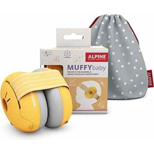Alpine Muffy Baby Ear Protection for Babies and Toddlers up to 36 Months - CE & ANSI Certified - Noise Reduction Earmuffs - Comfortable Baby Headphones Against Hearing Damage & Improves Sleep - Yellow