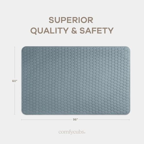 Comfy Cubs Rectangle Kids Play Mat - Large 60 x 96 inches Soft Quilted Baby Floor Mat with Non-Slip Bottom - Plush Design for Toddlers' Playtime - Comfortable and Durable - Pacific Blue