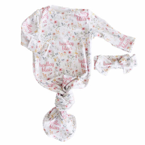 Winnie's Wildflower Personalized Newborn Baby Knot Gown