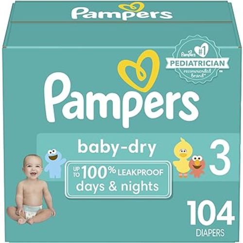 Pampers Baby Dry Diapers - Size 3, 104 Count, Absorbent Disposable Diapers