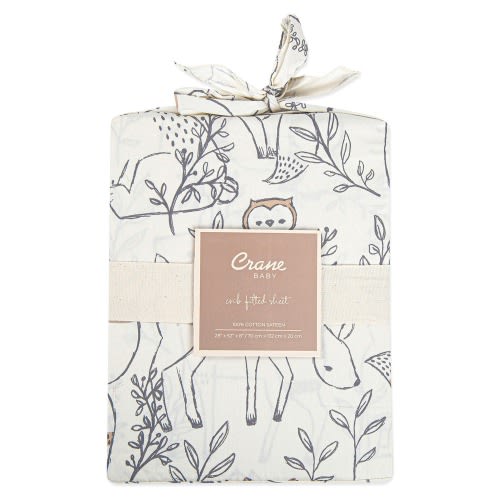 CRANE BABY Fitted Crib Sheet, Grey/ White
