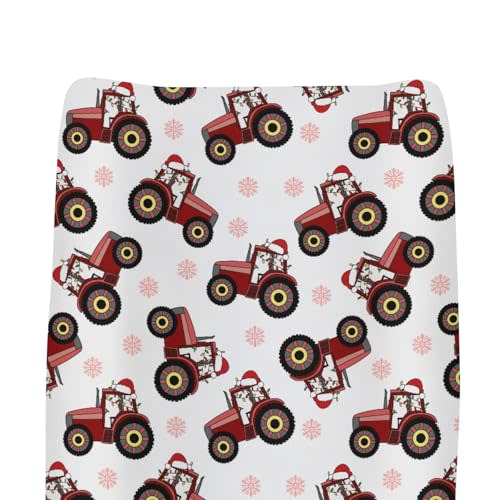 Red Tractors Snowflakes Baby Changing Pad Covers for Boy Girl Christmas Farm Tractor Harvest Fitted Change Table Cover Mats Farmhouse Trucks Vehicle Soft Diaper Changing Table Sheets 32''×16''