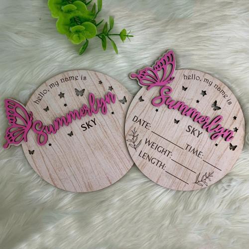 Personalized Cute Baby Announcement Sign with Birth Stats, Birth Stat Sign With Butterfly, Hello My Name Is Sign, Sign For Hospital Gift