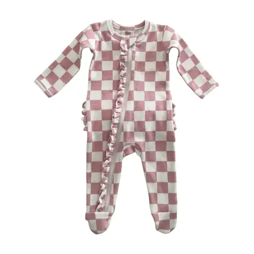 Strawberry Shortcake Checkerboard / Organic Frill Zip Footie – SpearmintLOVE