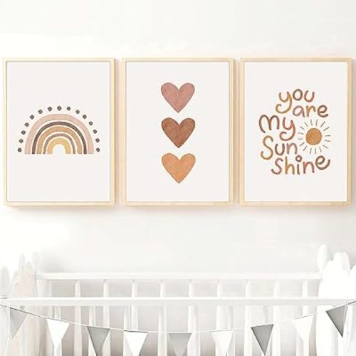 PUYIQARE You Are My Sunshine Canvas Wall Art Print,Rainbow Heart Nursery Wall Decor,Boho Canvas Print Room Decoration, Unframed