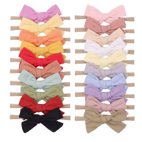 20pcs Baby Girls Cotton Hair Bows Headbands Nylon Hair Bands Elastic Hair Accessories for Newborn Kids Infants Toddlers