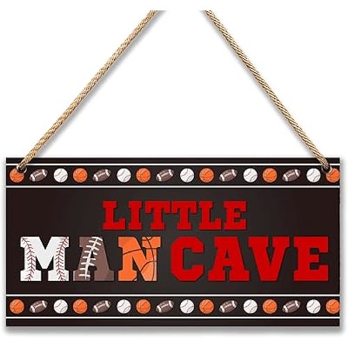 Sports Room Decor for Boys Room Little Man Cave Sign Decorations for Men Teenager Bedroom Nursery Playroom Wall Art - 6"x12" -A06