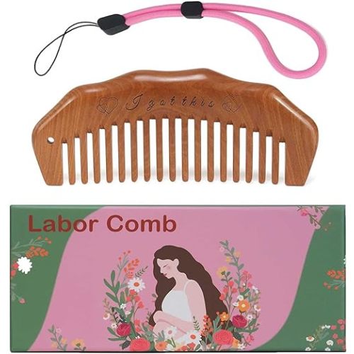 Labor Comb with Wrist Strip, Wooden Comb for Moms Hair Growth