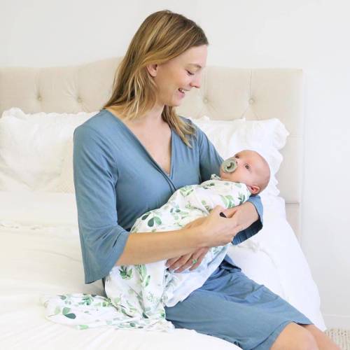 Solid Dusty Blue Bamboo Knit Maternity Robe