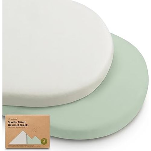 2-Pack Organic Bassinet Sheets for Girls, Boys - 100% Cotton Bassinet Mattress Sheets Compatible with Halo Bassinest Swivel Sleeper, Graco, Baby Delight, Chicco, Unisex Fitted Bassinet Sheets (Sage)