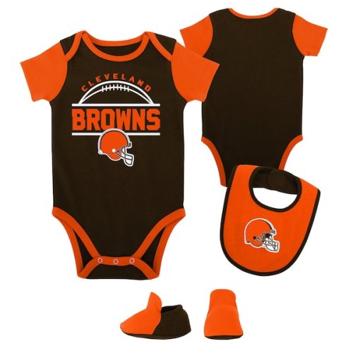 Newborn & Infant Cleveland Browns Brown/Orange Home Field Advantage Three-Piece Bodysuit, Bib & Booties Set