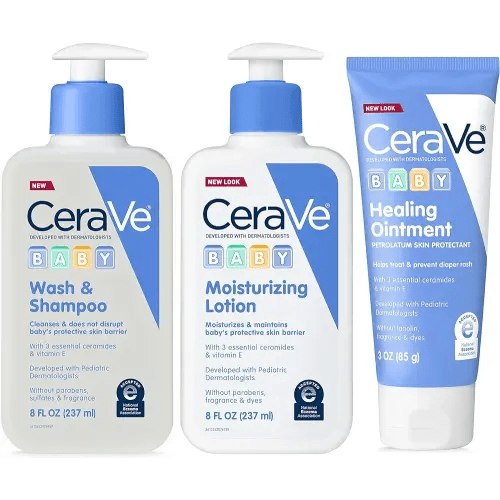 CeraVe Baby Bath Set, 8oz Wash & Shampoo + 8oz Moisturizing Lotion + 3oz Healing Ointment, Fragrance, Parabens, Phthalates, & Tear Free Baby Bath Essentials