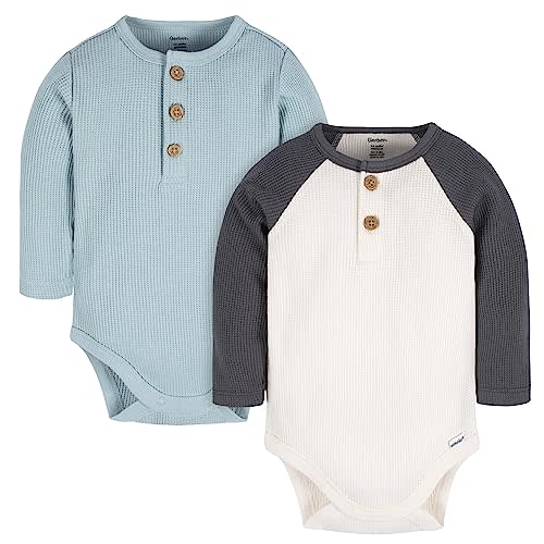 Gerber Baby Boys' Long Sleeve Henley Onesies (2 Pack)