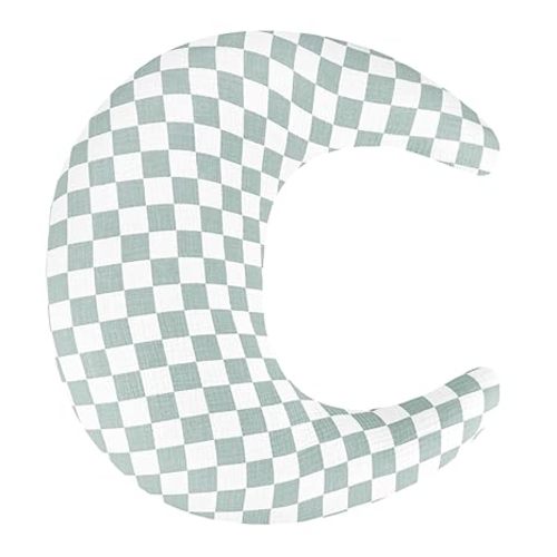 SWESEN Muslin Nursing Pillow Cover, Soft Removable Cover for Breastfeeding Pillows, Pillow Slipcover for Baby Boys and Girls, Comfortable & Breathable, Green Plaid, (Only Cover)
