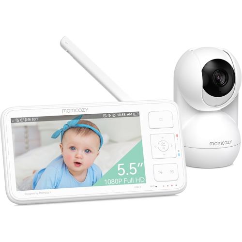 Momcozy Video Baby Monitor, 5.5” 1080P Full HD Baby Monitor with Camera No WiFi, Infrared Night Vision, 5800mAh 120-hrs Battery, ECO, VOX, 2-Way Audio, 1640ft Range, Record and Rewind Locally, BM03