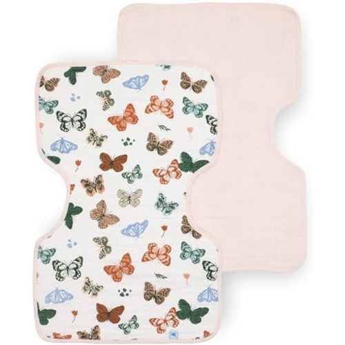 Little Unicorn Ultra-Absorbent Premium Burp Cloth 2 Pack | Soft on Baby's Skin | Larger Size | Ergonomic Design | Set of 2 (Butterflies)