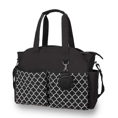 Diaper Bag Tote with Pacifier Holder Case for Mom and Dad, Multi-Function Travel Diaper Bag with Adjustable Shoulder Strap and Insulated Pockets, Black