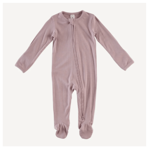 long sleeve zipper footie | mauve taupe | modal skinny rib