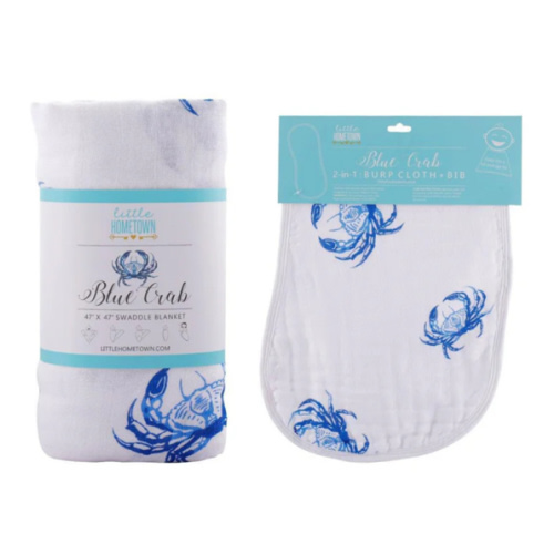 Blue Crab Baby Muslin Swaddle Blanket & Burp Cloth