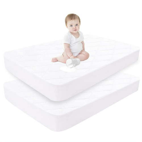 2 Pack 28"x52" Waterproof Breathable Crib Mattress Protector, Quilted Fitted Crib Mattress Pad, Noiseless Soft Toddler Mattress Protector, Deep Pocket Fit Up to 11" Crib Mattress Cover