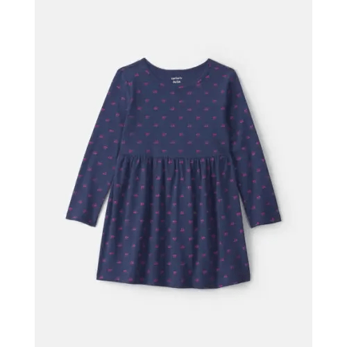 Toddler Girl Bow Long-Sleeve Dress - Navy Blue | Carter's