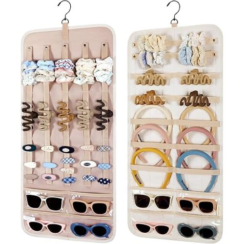 BAGSMART Hanging Jewelry Organizer Claw Clip Holder for Headbands, Sunglasses, Hair Clips, Claw Clips Double-Sided on Closet, Wall, Door, 1 piece, Large-Light Beige