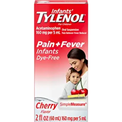Tylenol Infants' Liquid Medicine with Acetaminophen Pain + Fever Relief DyeFree fl, Red, Cherry, 2 Fl Oz - 2 Fl Oz (Pack of 1)