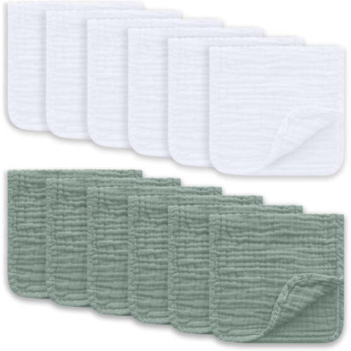 12 Pack Muslin Burp Cloths, 20''x10'' Extra Soft and Absorbent Baby Burping Rags for Boys Girls