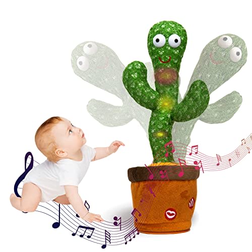 GFUTURE Dancing Cactus Mimicking Toys for Babies and Kids, Repeat What You Say Sunny Cactus Plush Toy with Kids Friendly 75 Songs and Music Kids Adjust Volume 12 Inches, USB Charger