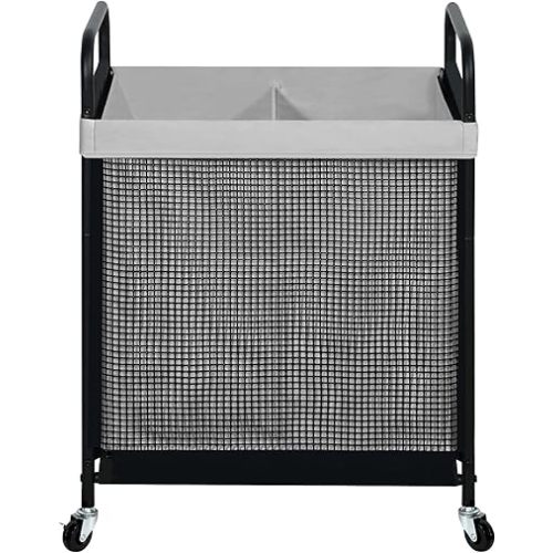STO STO Laundry Hamper 2 Section, 100L Rolling Laundry Sorter Cart with Removable and Washable Liner Bag, Rolling Clothes Hamper with Metal Handle for Laundry Room and Bedroom, Gray