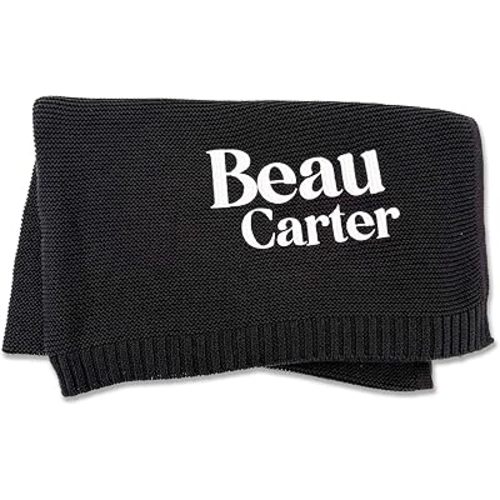 Hickory Hollow Designs Personalized Baby Blanket with Name, Embroidered Baby Blanket, Baby Essentials Must Haves Newborn Stuff, 100% Cotton, Black Blanket, (Black)