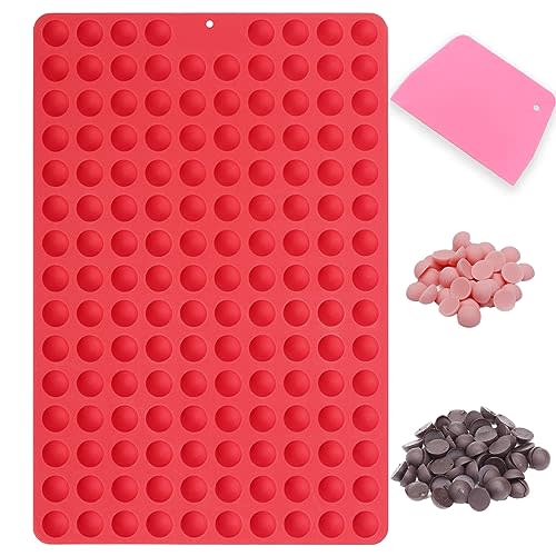 Amyandone Mini Round Silicone Molds, 148 Cavities Semi Sphere Chocolate Candy Mold for Baking and Freezing Chocolate Chip/Gumdrop/Cookie/Dog Treat/Cake Decor/Fruit Snack (with a Scraper)